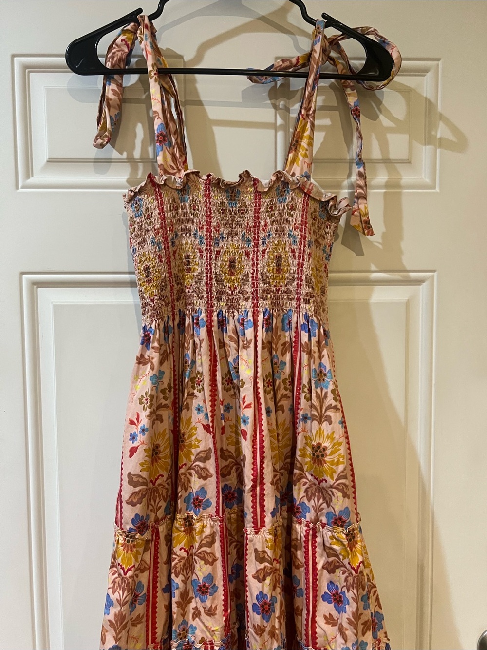 Hill House The Nap Dress Smocked Floral Tie-Shoulder Maxi Dress Size Medium - Picture 5 of 9